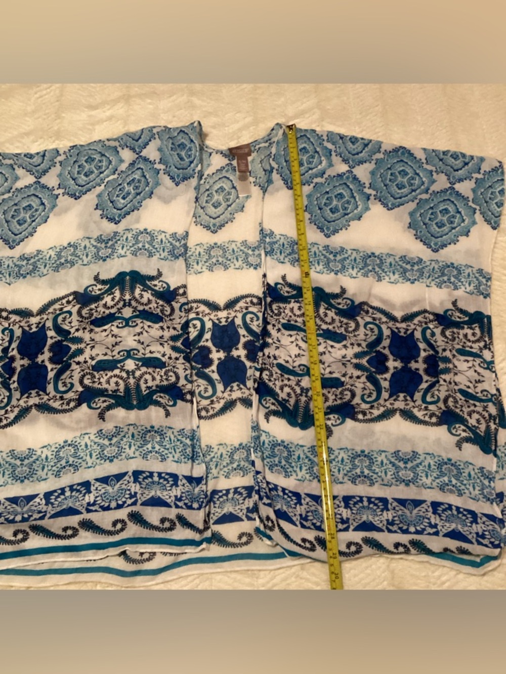 Chicos S/M Small Medium 0/1 Blue Kimono Tropical Blouse Shirt Top Pool